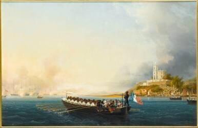 Le Prince et la princesse de Joinville quittent Rio de Janeiro aprés leur mariage le 1er mai 1843 (Ambroise-Louis Garneray) - Muzeo.com