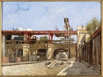 Les Travaux de relèvement du chemin de fer de ceinture, le pont de la rue de la Voûte (Paul Désiré Trouillebert) - Muzeo.com