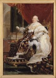 Louis XVIII (1755-1824), roi de France, en grand costume royal, assis sur son trône (François Gérard) - Muzeo.com