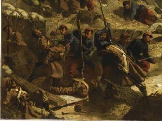 Mort du colonel Raguet de Brancion lors du siège de Sébastopol, le 7 juin 1855 (détail) (Alexandre Protais) - Muzeo.com