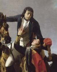 Mort du général Desaix dans les bras du fils du consul Lebrun à la bataille de Marengo, 14 juin 1800 (détail) (Jean-Baptiste Regnault) - Muzeo.com