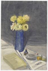 Nature morte avec un bouquet de fleurs jaunes dans un vase bleu (Théophile Alexandre Steinlen) - Muzeo.com