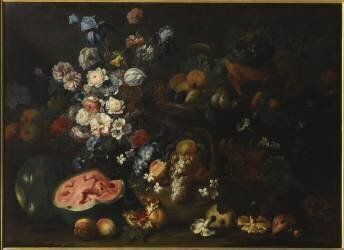 Nature morte. Fleurs, fruits et légumes (anonyme) - Muzeo.com