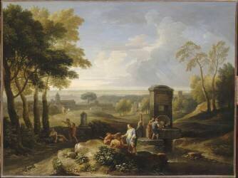 Paysage : vue d'Italie avec femmes à la fontaine (Jan Franz van Bloemen) - Muzeo.com