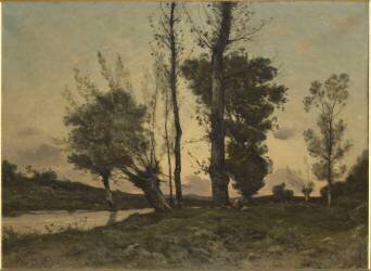 Paysage avec grands arbres et ruisseaux (Henri Joseph Harpignies) - Muzeo.com