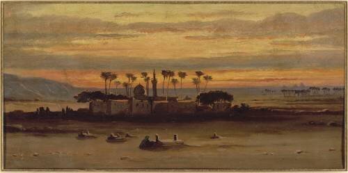 Paysage égyptien : village avec mosquée et cimetière (anonyme) - Muzeo.com