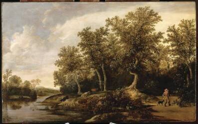 Paysage. Lisière de forêt au bord d'une rivière (Jacob van Moscher) - Muzeo.com