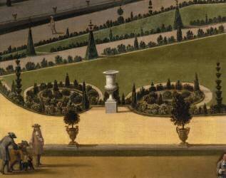 Promenade de Louis XIV en vue du Parterre du Nord dans les jardins de Versailles vers 1688 (détail) (Etienne Allegrain) - Muzeo.com