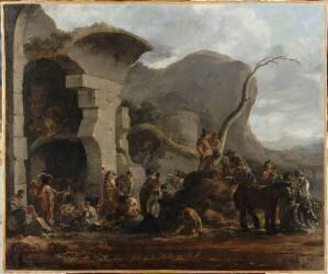 Voyageurs sous des ruines dit autrefois Halte de bohémiens (Sébastien Bourdon) - Muzeo.com