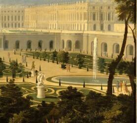 Vue de l'Orangerie, des escaliers des Cent-Marches et du château de Versailles vers 1695 (Jean-Baptiste Martin l'Ancien) - Muzeo.com