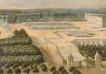 Vue de l'Orangerie, des parterres et du château de Versailles prises des hauteurs de Satory (Etienne Allegrain) - Muzeo.com