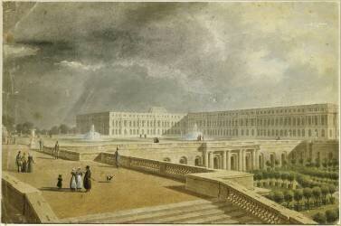 Vue du château de Versailles et de l'Orangerie depuis les Cent Marches sous Louis-Philippe (anonyme) - Muzeo.com