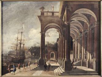 Vue d'un grand palais au bord de la mer (Micco Spadaro) - Muzeo.com