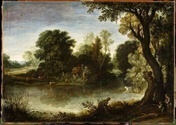 Chasseurs près d'un étang (Paul Bril) - Muzeo.com