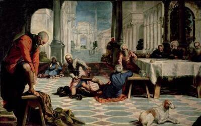 Christ lavant les pieds de ses disciples, détail de a gauche (Le Tintoret) - Muzeo.com