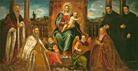 Doge Alvise Mocenigo et sa famille devant la Vierge à l'Enfant (Le Tintoret) - Muzeo.com