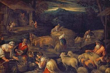 Intérieur de la ferme ou tonte des moutons (Jacopo Bassano) - Muzeo.com