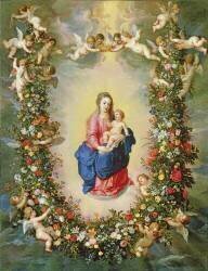 La Vierge et l'Enfant entourés d'une guirlande de fleurs tenue par des chérubins (Jan Brueghel l'Ancien) - Muzeo.com