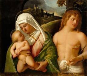 La Vierge, l'Enfant et Saint Sébastien (Giovanni Cariani) - Muzeo.com