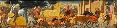 Panneau de cassone : le cheval de Troie (Lo Scheggia) - Muzeo.com