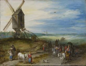 Paysage avec moulin et charrettes (Jan Brueghel l'Ancien) - Muzeo.com