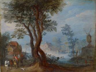 Paysage de village avec des personnages (Jan Brueghel l'Ancien) - Muzeo.com