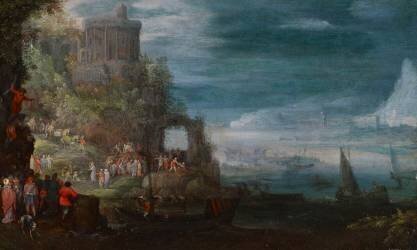 Paysage marin et chasse aux démons (Jan Brueghel l'Ancien) - Muzeo.com