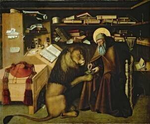 Saint Jerome tirant une epine de la patte du lion (Colantonio) - Muzeo.com