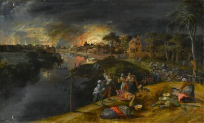 Scène de guerre et d'incendie (Gillis Mostaert) - Muzeo.com