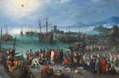 Scène de port avec le départ de St Paul de Césarée (Jan Brueghel l'Ancien) - Muzeo.com