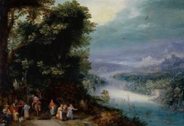 Vallée de rivière boisée avec route (Jan Brueghel l'Ancien) - Muzeo.com