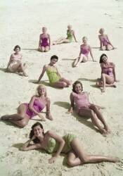 Jeunes femmes bronzant à la plage (anonyme) - Muzeo.com