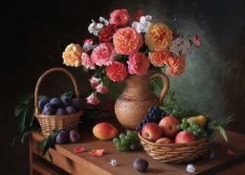 Nature morte avec des fleurs et des fruits d'automne (Tatyana Skorokhod) - Muzeo.com