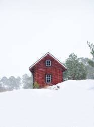 Old red house during snowstorm (Christian Lindsten) - Muzeo.com