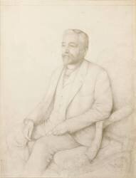 Dessin au crayon par James Lignier : Gustave Eiffel est assis dans un fauteuil (anonymous) - Muzeo.com