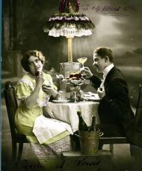 Couple d'amoureux en train de dîner. Carte poste fantaisie, vers 1910 (anonyme) - Muzeo.com