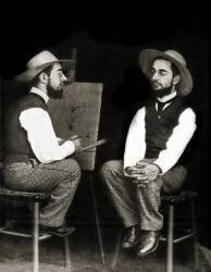 Photomontage representant le peintre Henri de Toulouse-Lautrec (1864-1901) faisant son autoportrait. (anonymous) - Muzeo.com