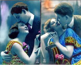 2 cartes postales fantaisie vers 1920 - couples d'amoureux (anonymous) - Muzeo.com