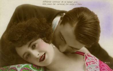Frenchman Kissing a Woman Passionately on the Neck (anonymous) - Muzeo.com