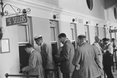 Men Waging Bets on Horse Race, Hialeah Park, Miami (anonymous) - Muzeo.com
