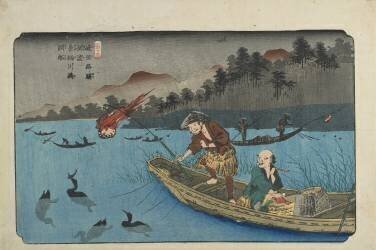 No.55 Cormorant Fishing Boat at Nagae River near Koto Station (Keisai Eisen) - Muzeo.com