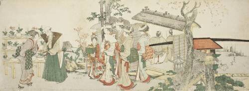 A Group of Young Women Entering the Garden of a Horticulturist (Hokusai) - Muzeo.com