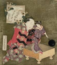 A Man Performing with a Female Puppet on a Go Board (Hokusai) - Muzeo.com