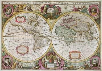 A New Land and Water Map of the Entire Earth (Hendrik Hondius II) - Muzeo.com