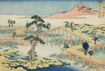 Ancient View of the Eight-planked Bridge in Mikawa Province (Hokusai) - Muzeo.com