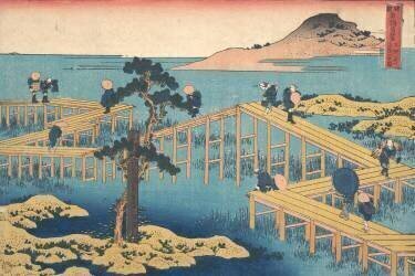 Ancient View of Yatsuhashi (Hokusai) - Muzeo.com