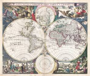 Antique Double-Hemisphere World Map (Joachim Bormeester) - Muzeo.com