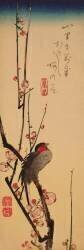 Bullfinch perching on a branch of a Japanese Plum tree (Hiroshige) - Muzeo.com
