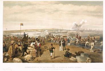 Disembarkation of the expedition to Kertch at Kamish Bournou and the blowing up of St Pauls battery (Walker E.) - Muzeo.com