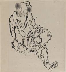Drawing of a man seated with left leg resting over right knee (Hokusai) - Muzeo.com